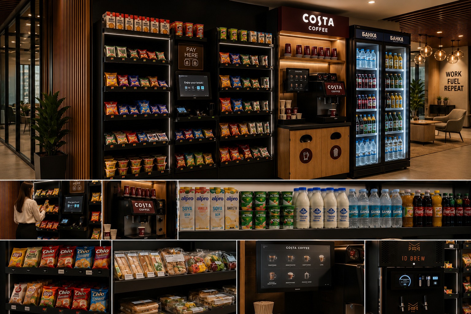 Employee scanning a snack at an on-site micro-market self-checkout