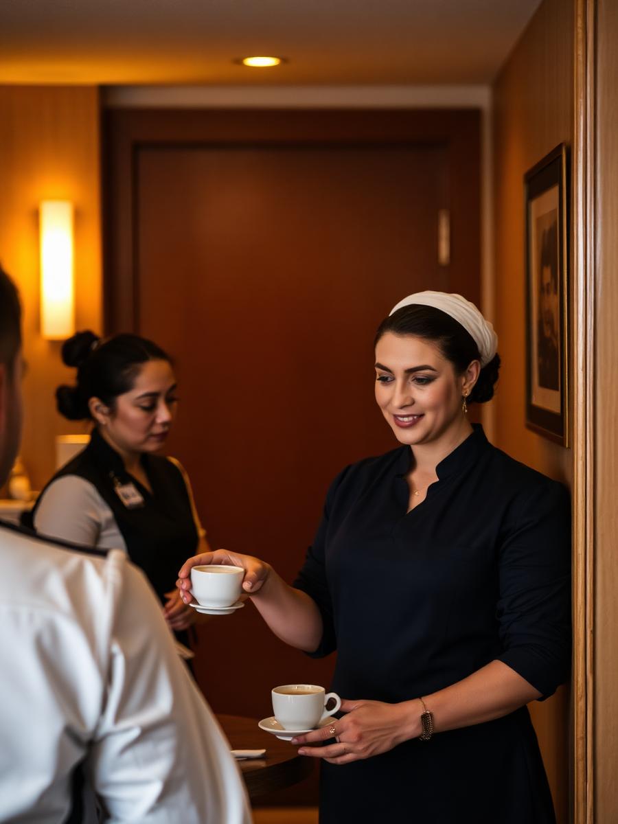 Hotel staff on a short break with coffee